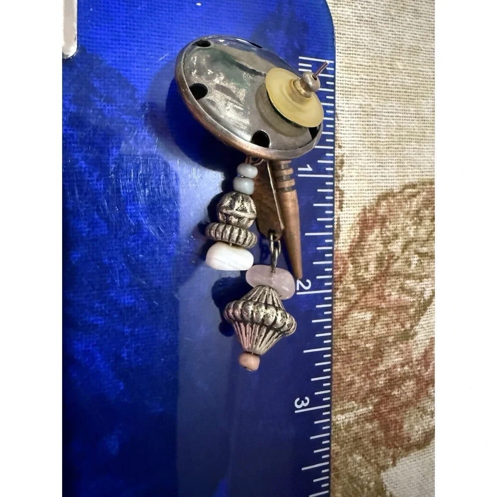 Vintage Circular Copper Look Pendant Bolo Tie On Chain Pierced Earrings Unique